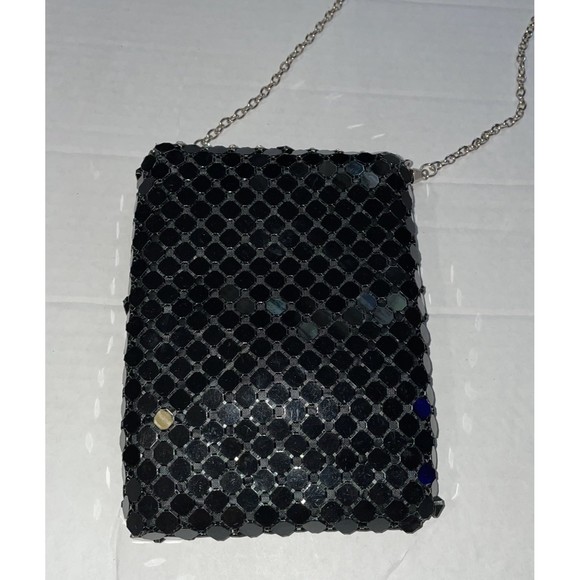 Black mesh crystal embellished shoulder tote purse bag - Picture 4 of 8